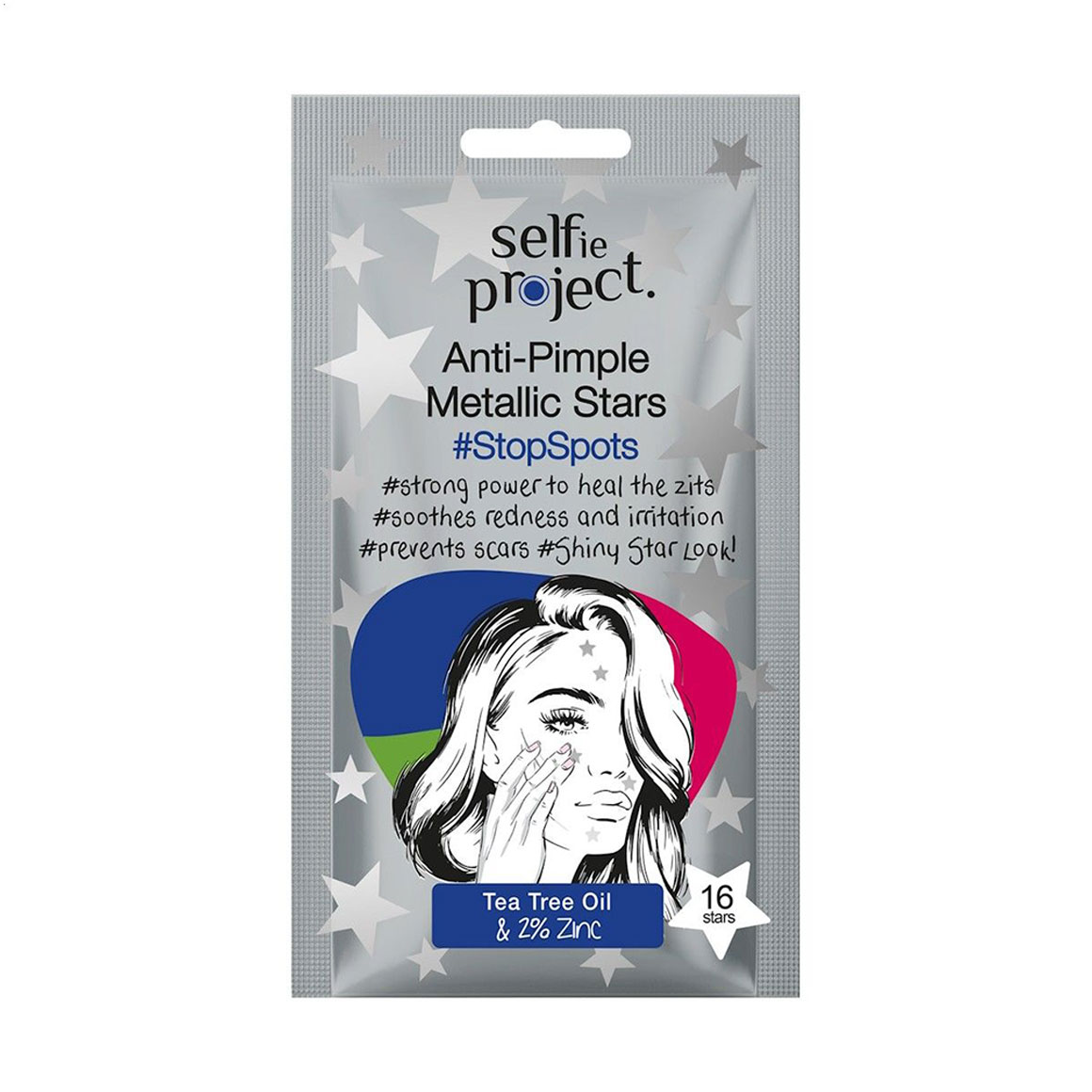Патчі для обличчя Selfie Project StopSpots Anti-Pimple Metallic Stars проти висипань, 16 шт